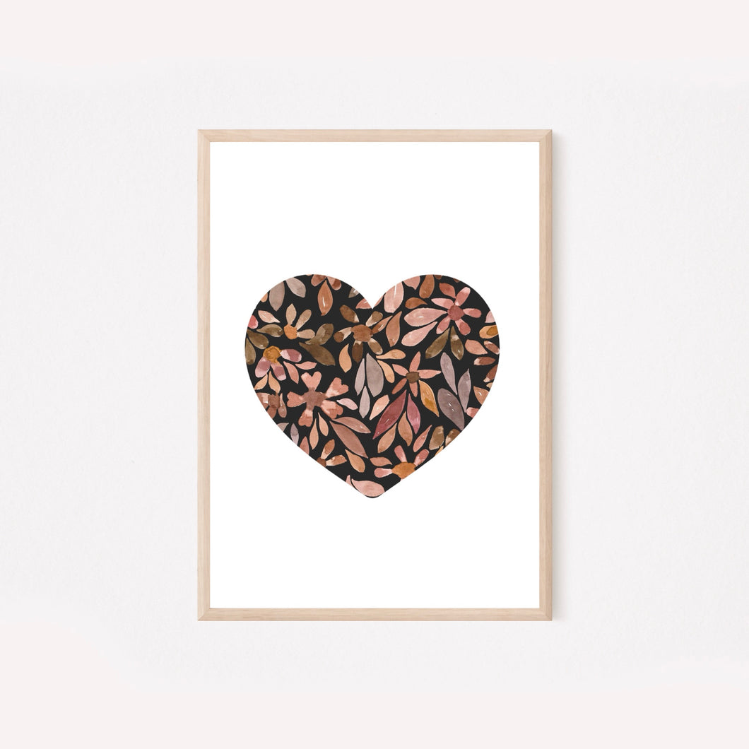 Black Floral Heart