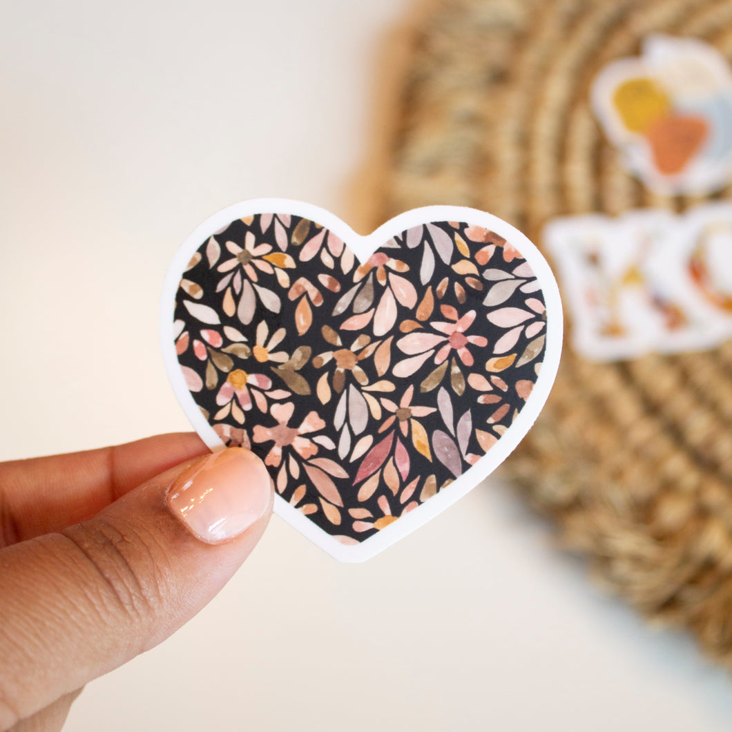 Black Floral Heart Sticker