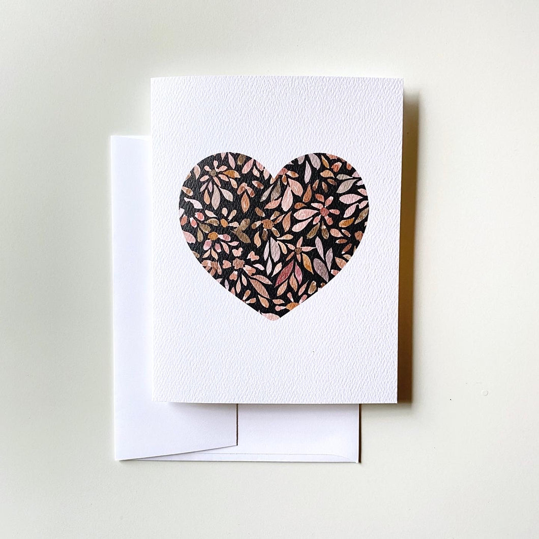 Black Floral Heart Greeting Card